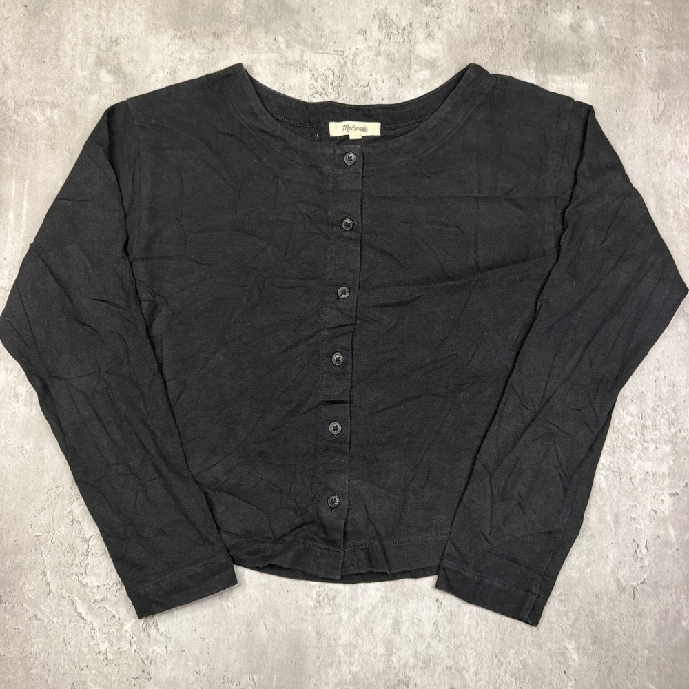 Madewell Sweater Long Sleeve Shirt Button Up Ribbed Black Women's XXS